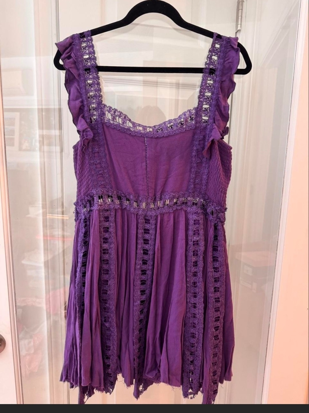 Buddy Love Purple Crochet-Trim Mini Dress